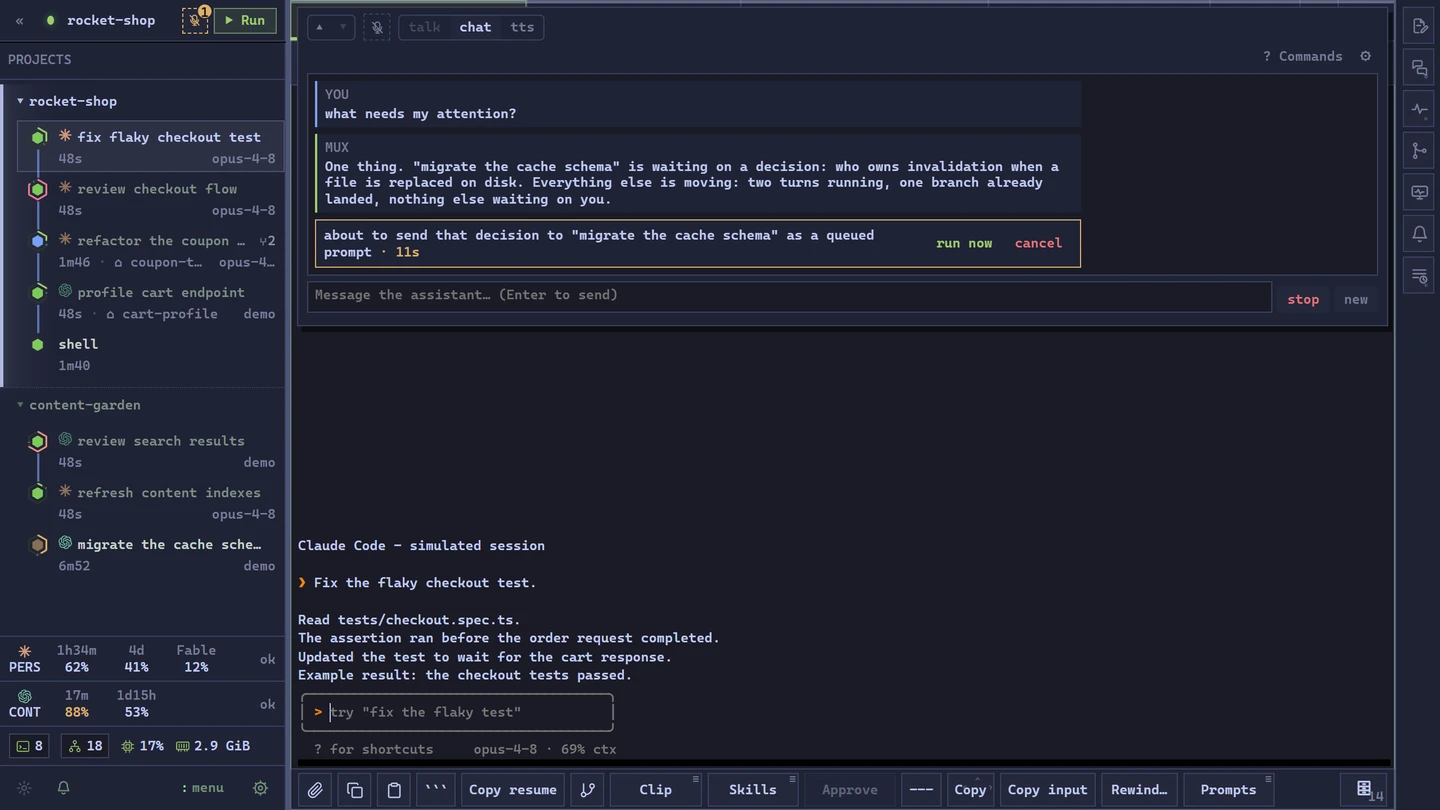 A scripted assistant example identifies a waiting session.